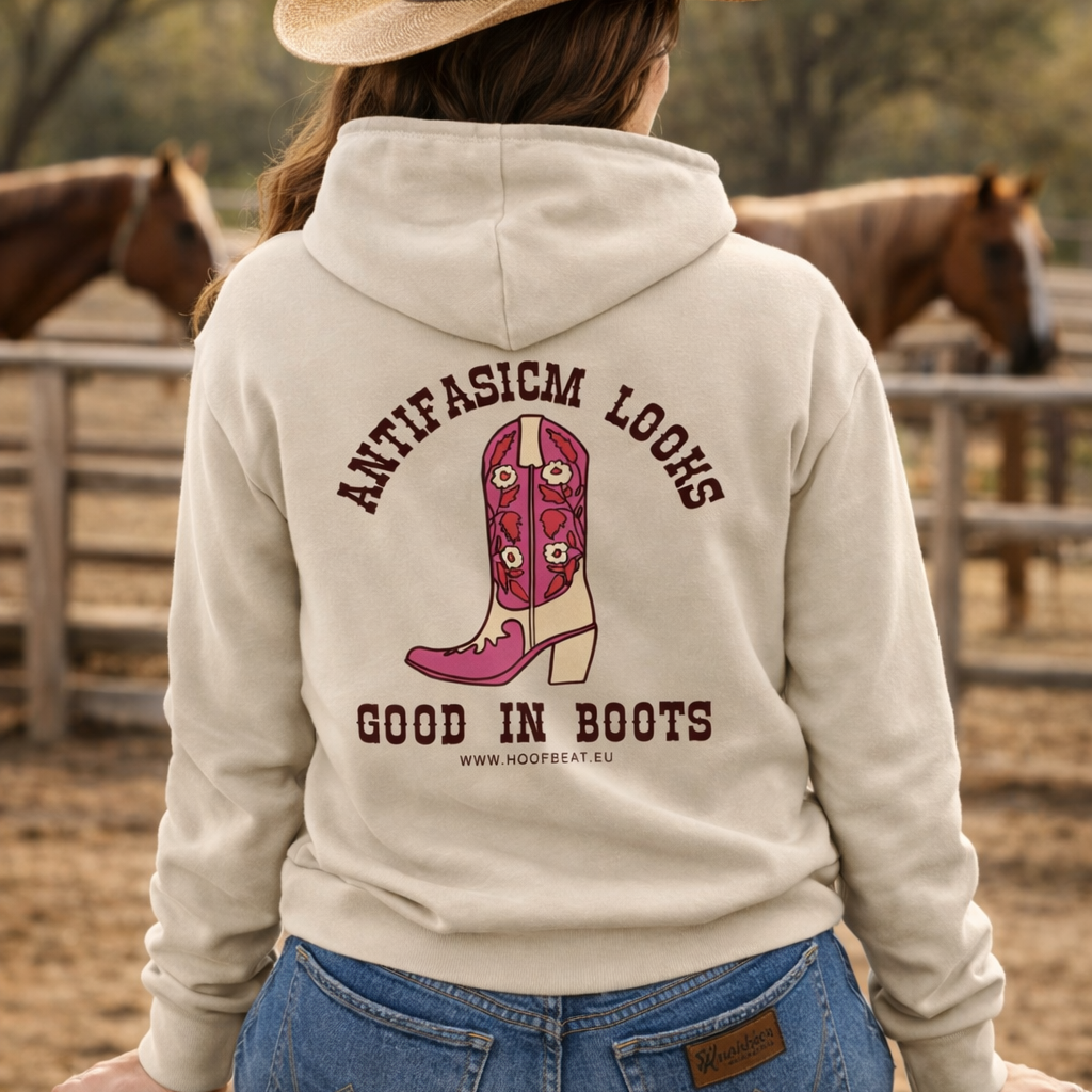 Unisex Pullover Hoodie - "Antifacism looks good in Boots"